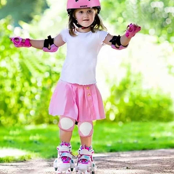 Knäskydd och armbågsskydd för barn/ungdomar med handledsskydd 3 i 1 Skyddsset för barn 3-14 år för skateboard, rullskridskoåkning, skidåkning Pink