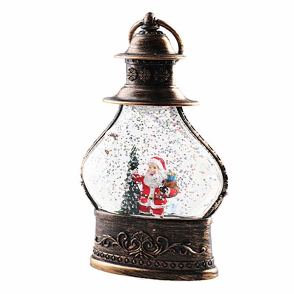 Jul Snöglobslykta, Cylinder Glitter Snöglob, Brons Jul Snöglober, Lykta med Julgran Snögubbe Dekor Style 1