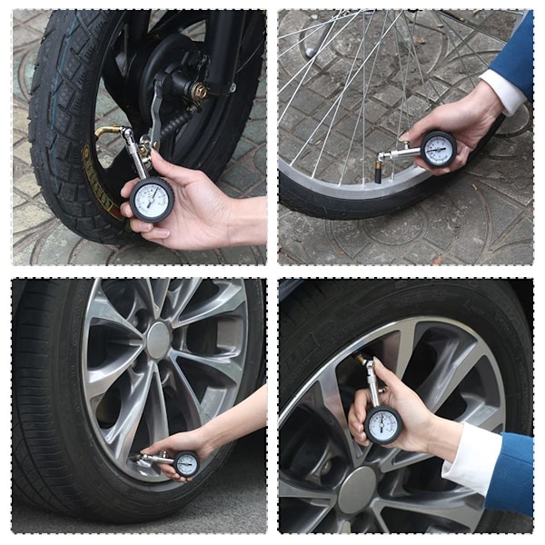 Kraftig däcktrycksmätare, mekanisk lufttrycksmätare med 360° vridbar chuck, för bil SUV RV motorcykel