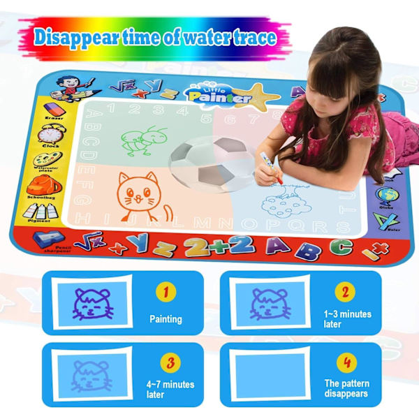 Färgmatta, Barnleksaker Stor Vattenmålning Matta, Småbarn Doodle Pad med 4 Färger, Presenter till Flickor Pojkar Ålder 3 4 5+ År Gamla, 4 Pennor, Ritformar och