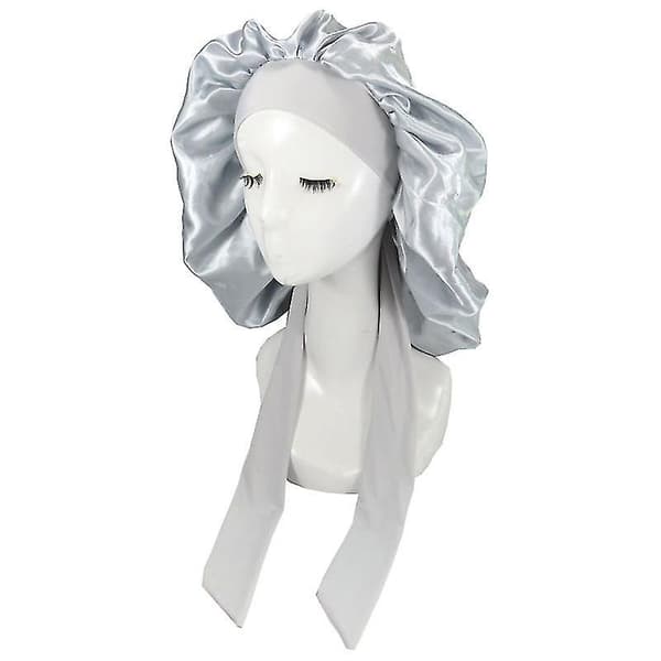 Silke Bonnet Satin Bonnet Til Søvn Bonnet Med Bånd Nat Hætte silver