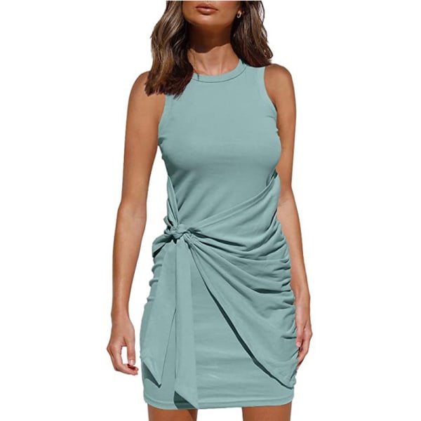 2023 Naisten kesäinen rento hihaton rantatoppimekko Bodycon Rypytetty minimekko Bean green XL