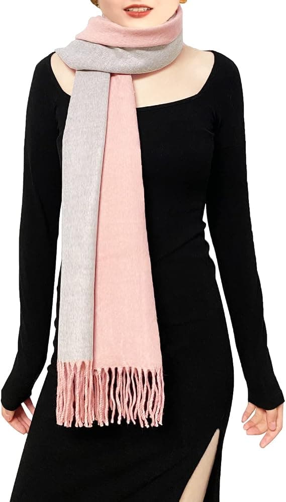 (ROSA+GRÅ) Kasjmirmyk skjerf for kvinner, vendbar pashmina, lang