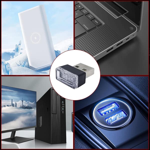 4 stk. rød USB-LED bilinteriør atmosfærelampe, natt-LED-dekorasjon