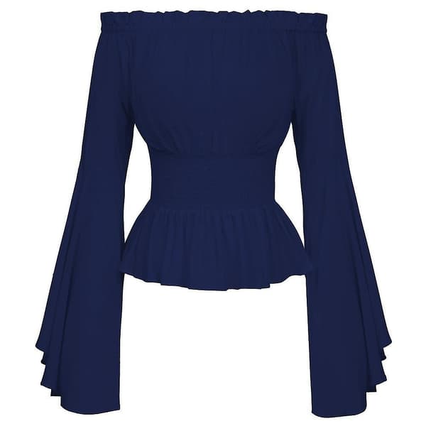 Bohemsk langermet dame renessanse middelalderbluse -Xl navy blue S