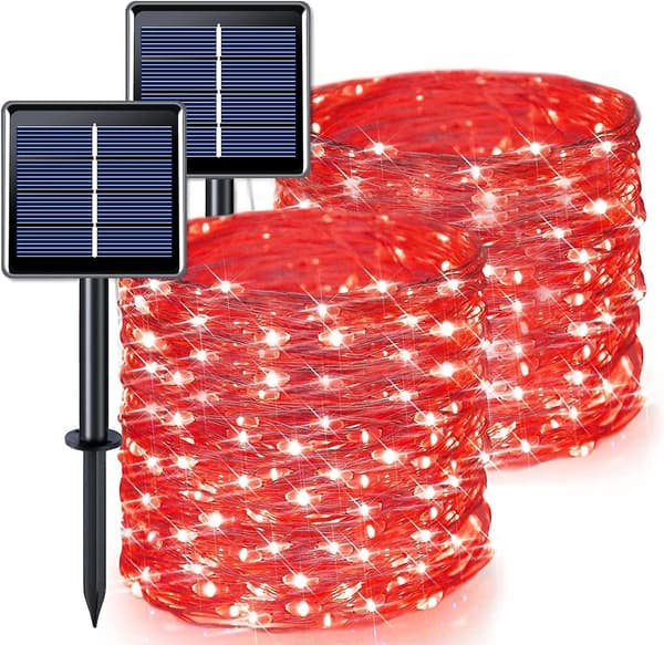 2-pack 200 LED Röda Solar Halloween-ljus utomhus, varje 66ft röda Solar String Lights utomhus Vattentät