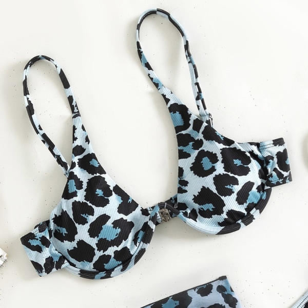 Tredelt kvinnelig trykket myk veske Bikini knyttet dame Sexy badedrakt Strandklær Perspektiv Populære delte badedrakter Coffee color M