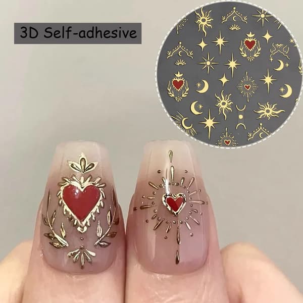 6 ark Nail Art Stickers Dekaler 3D självhäftande Starpght Moon Sun