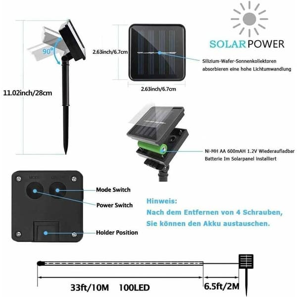 Solar String Lights Outdoor, 12M 100 LED Solar String Lights, Vatten