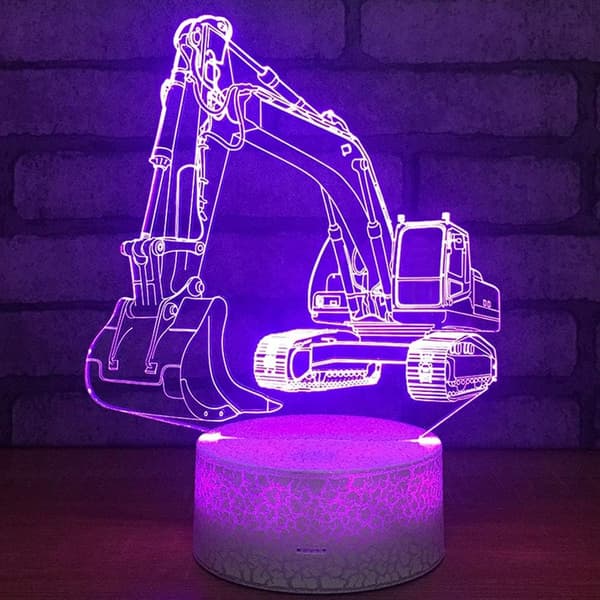 Grävmaskin 3D LED Optisk Illusion Sensor Nattljus
