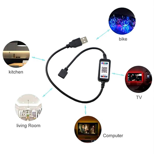 LED Strip Lights TV Baggrundsbelysning 5050 RGB Farve Oplader Bluetooth 3 M