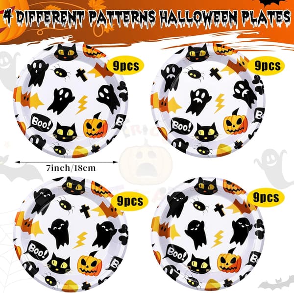 36 st Halloween Desserttallrikar Spooky Themed Set