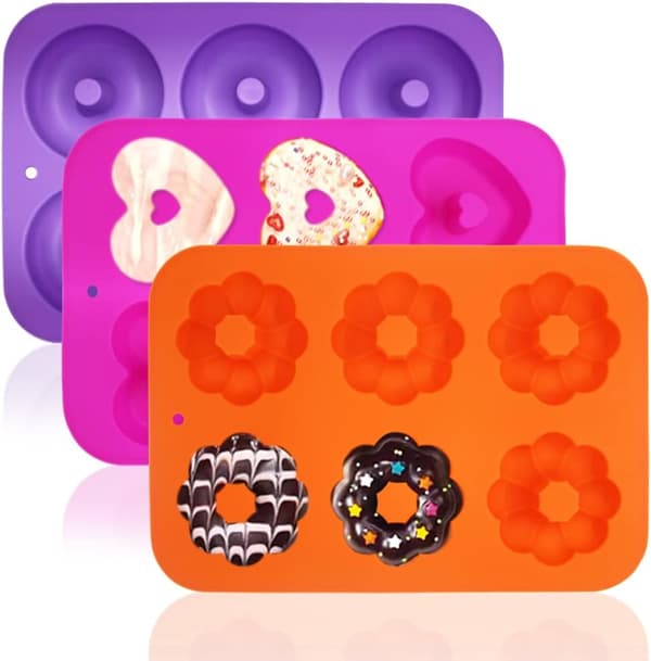3 Pakk Ikke-Klistrende Silikon Donutformer for å Lage Donuts, Muffins,