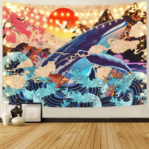 Tapet Ukiyo - E (bølget hval, længde 148*200cm), bølget koi karpe