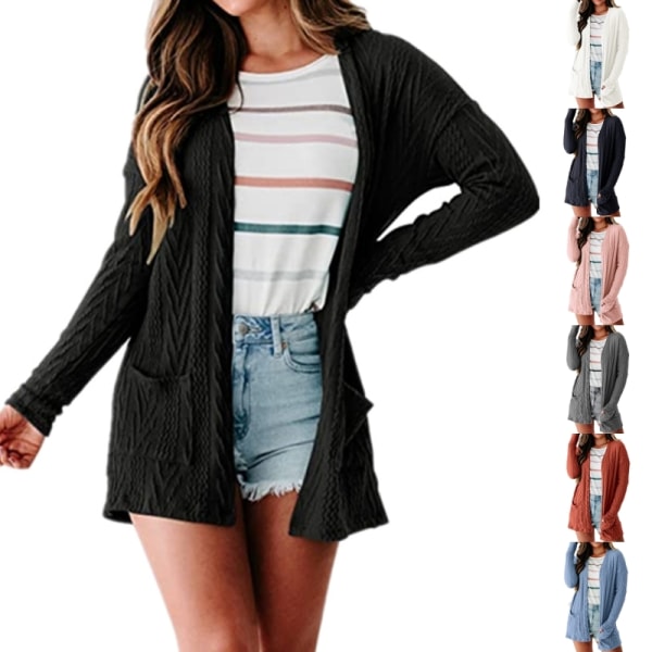 Dame Cardigan i ensfarvet med åben front Caramel S