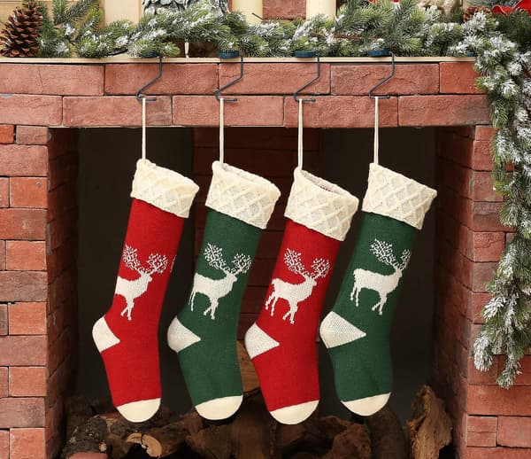 Julstrumpor, Stickade Renmönster Xmas Strumpor Strumpa