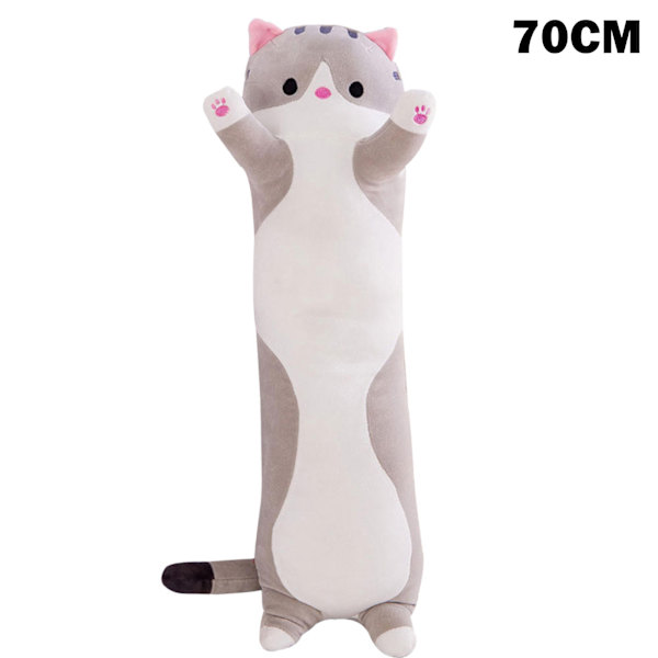Mjuk sovande katt figur kudde gosedjur docka lång cylindrisk plysch leksak för barn vuxen 50/70/90 cm lång Gray 70cm