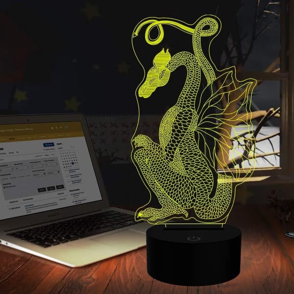 Dragon 3D LED Night Light Touch Bord Skrivbord Optisk Illusion