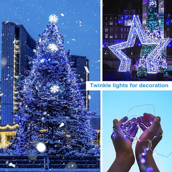 Soldrevne lyskæder, Solar Fairy Lights, 12 meter 100 LED'er / 8 tilstande, vandtæt kobbertrådsbelysning (blå, 2-pak)