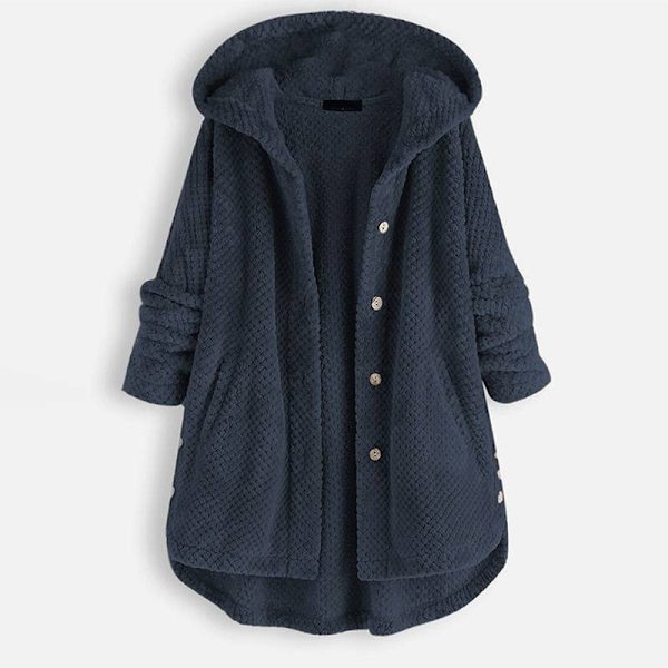 Naisten Tupla Lämmin Hupullinen Takki Höyryturkis Neuletakki Päällystakki Navy Blue L