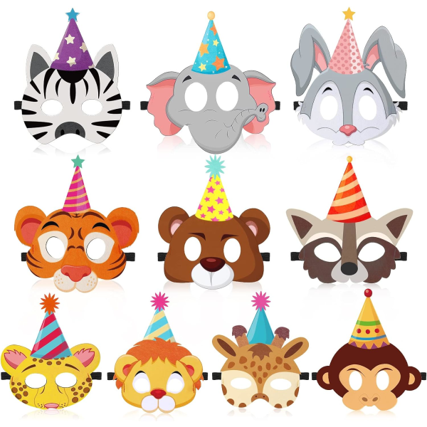 10 st Animal Party Favor Masks Safari Jungle Filt Mask för barn
