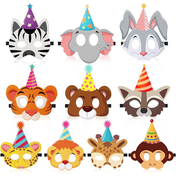 10 st Animal Party Favor Masks Safari Jungle Filt Mask för barn