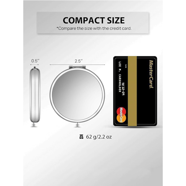 Getinbulk Kompakt Spejl Bulk, sæt med 2 dobbeltsidede 1X/2X forstørrende håndtaske Pocket Makeup Spejle (guld og sølv) Gold