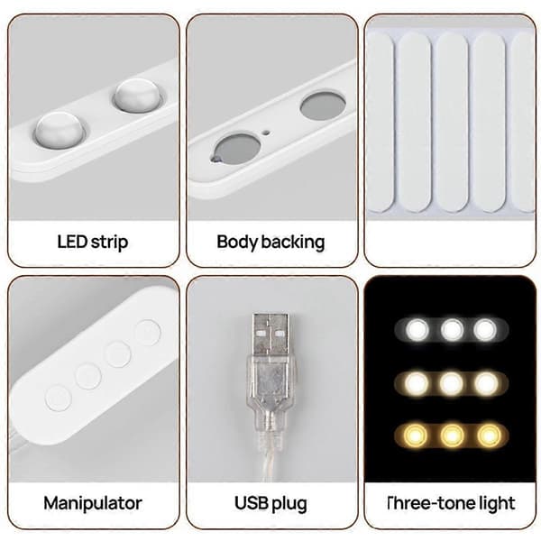 LED-spejllamper til spejl, lamper til makeup-spejl, 20x3 LED USB 5V 3-farvede spejllamper, spejl medfølger ikke