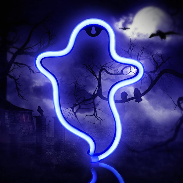 Halloween neonskylt Halloween dekoration neonljus LED skylt för väggdekor för halloweenfest Barngåva Vardagsrum Sovrum Födelsedag Bar blå