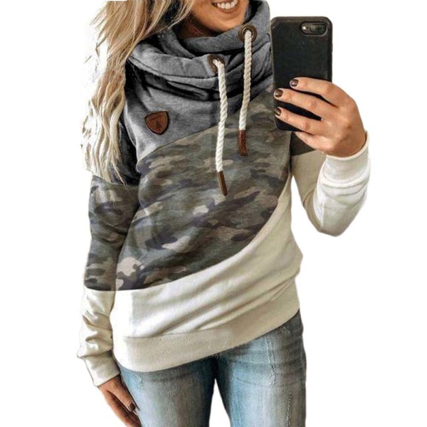 Huvtröja för kvinna med turtleneck sweatshirt hoodie sport camo tröja Camouflage+grey 5XL