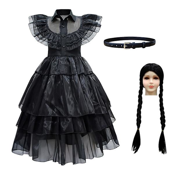 Wednesday Addams Cosplay -mekko Halloween-asu lapsille tytöille (140 cm)
