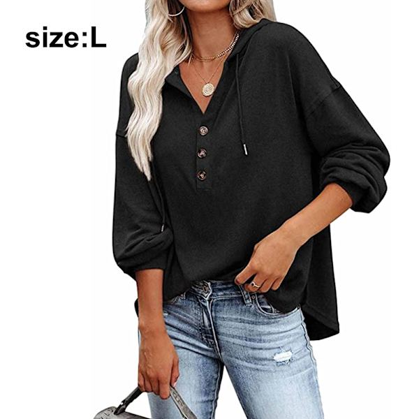 Hettegenser for kvinner Tenåringstopper damp-ermet Oversize Pullover-svart L