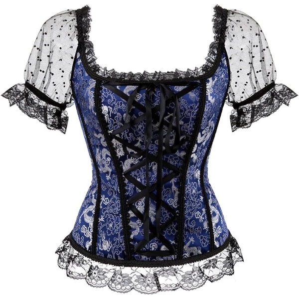 Korsetter för kvinnor Overbust Bustier Top Gothic Sexy Shoulder 8108blue M