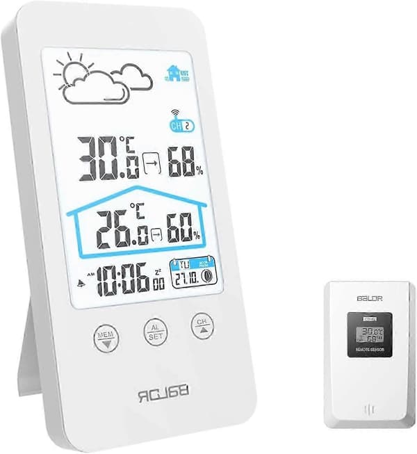 Trådlös väderstation med utomhussensor, inomhus- och utomhushygrometertermometer, LCD-färgskärm