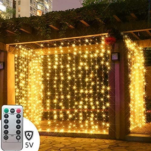 300 LED Gardinlys, USB Vinduslys, 3m x 3m 8 Moduser Fjernkontroll