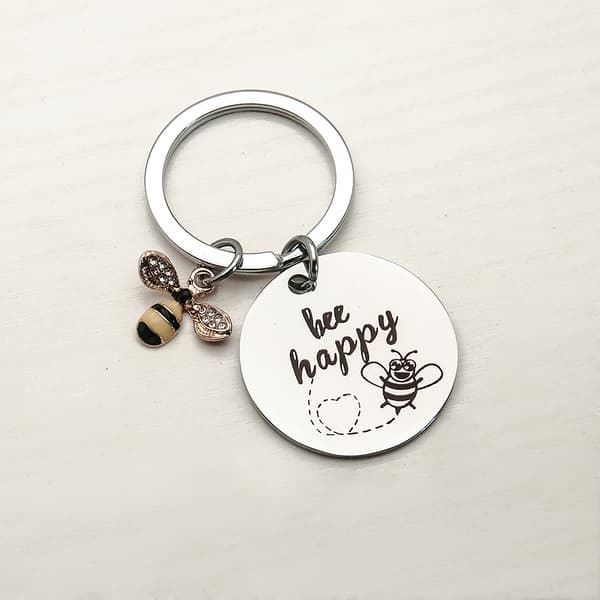 Dame nøkkelring \"Bee Happy\" nøkkelring (sølvfarget med rhinesteiner)