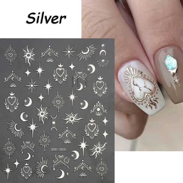 6 ark Nail Art Stickers Dekaler 3D självhäftande Starpght Moon Sun