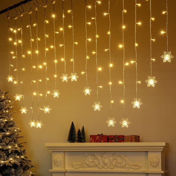 LED Snøfnugg Gardinlys - 4M, Varmhvit, 8 Moduser USB-lys