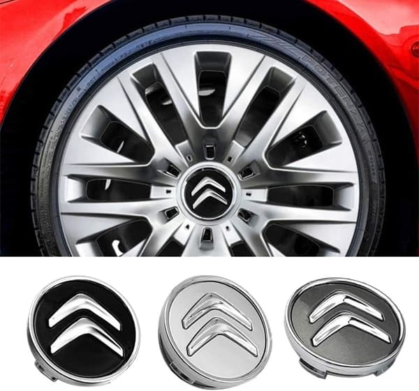 X4 60 mm aluminiums hjulkapsler til Citroen C2 C4 C5 C6 C-quatre Logo Sort/Krom