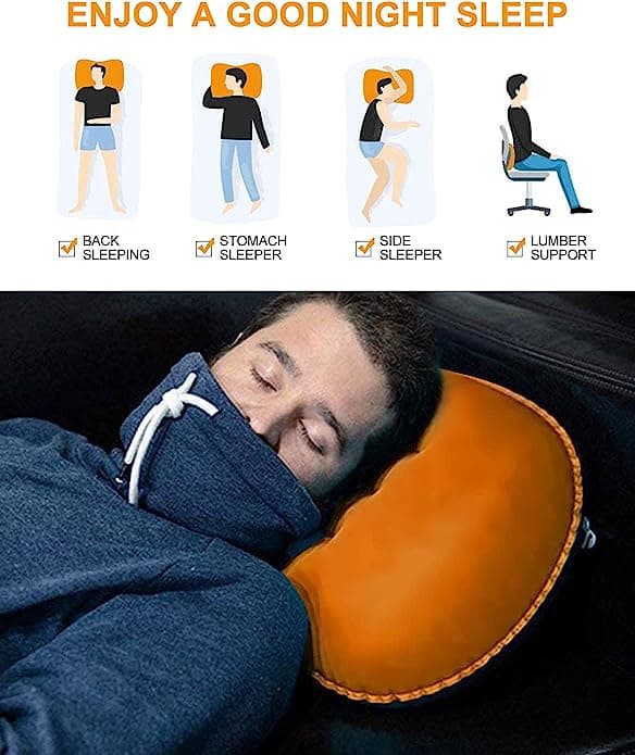 Uppblåsbar campingkudde med förvaringsväska Orange