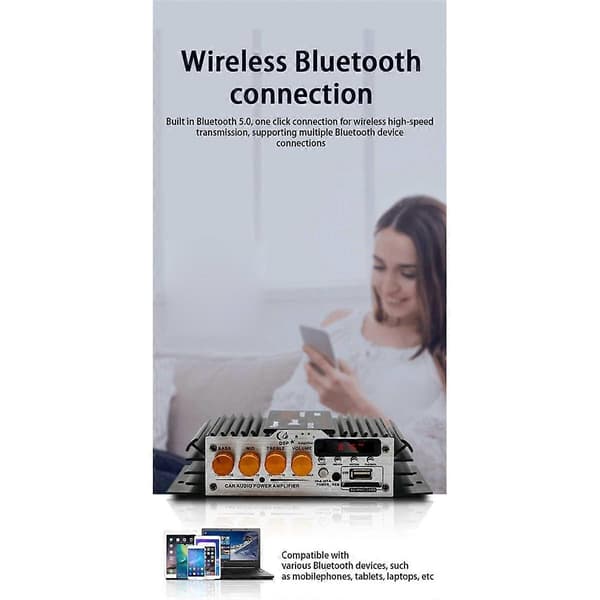 Bil 12v Bil Strømforsterker Bluetooth Mini Liten Strømforsterker Høyttalerforsterker Forsterker for Hjemmebruk Bil