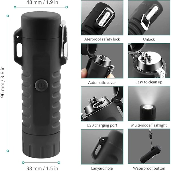 Utomhus Camping Ficklampa Uppladdningsbar Dual Arc Flameless Lighte