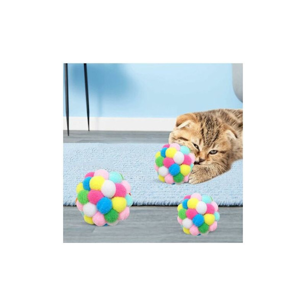 Cat Ball with Bell 3-pack Mjuk Cat Pom Pom Ball Interactive Toy LYLM