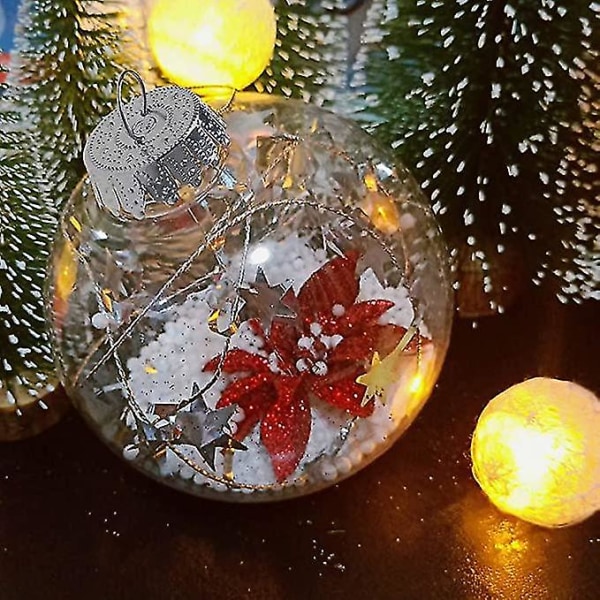 12 st jul transparent boll, fyllbar sfär prydnad för julgran silver