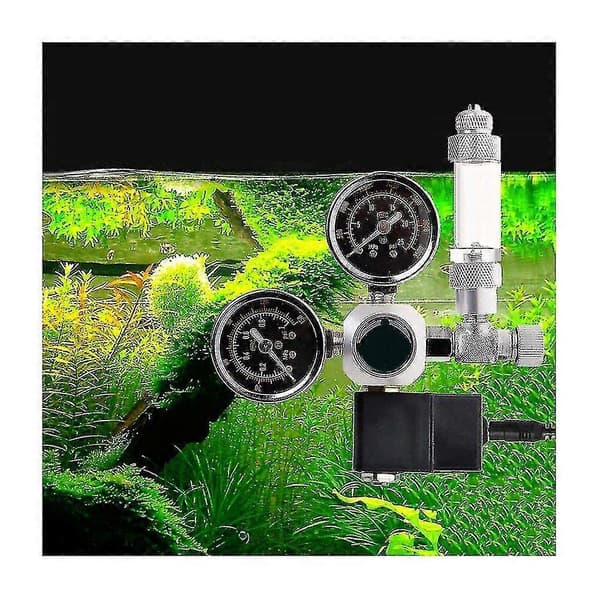 Co2 Trykkregulator Nattslukking W21.8 Grensesnitt Med Magnetventil 2 Trykkmålere Og Bobleteller For Akvariumsystem