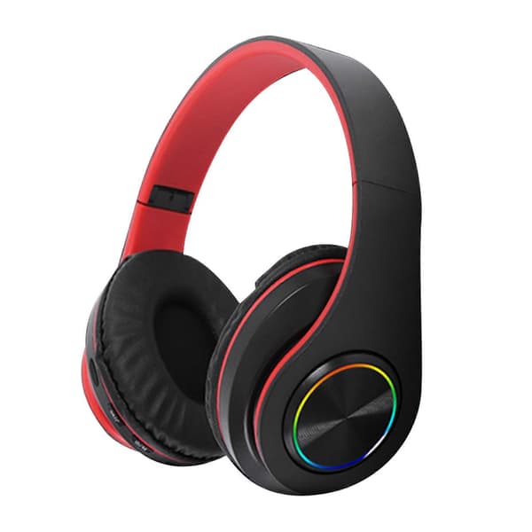 Bluetooth-headset med RGB-lys, dyb bas, støjreduktion, behagelig, vandtæt, foldbart trådløst gaming-headset, sort rød