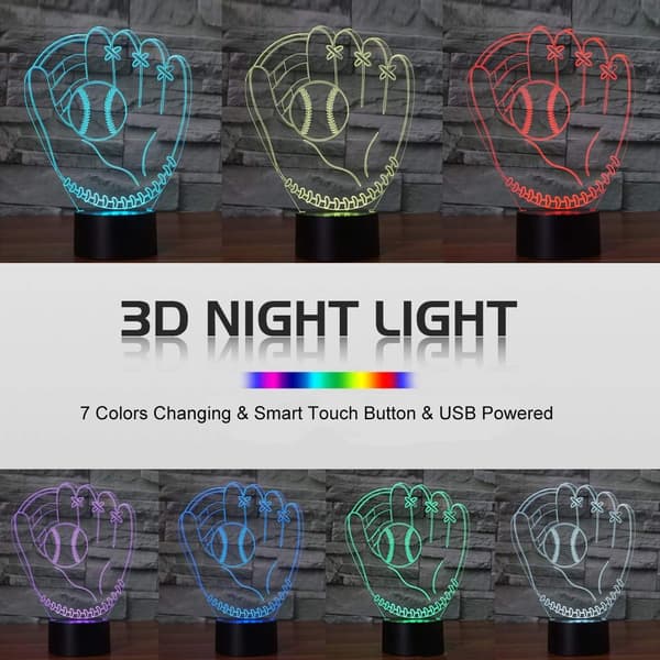 3D Illusion Skrivbordslampa Baseball Handske Modell, LED USB Touch Bu