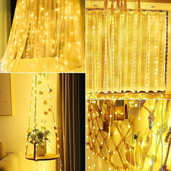 300 LED Lysgardin - Varmhvit, 3m*3m, 8 Dimbare Lysmoduser