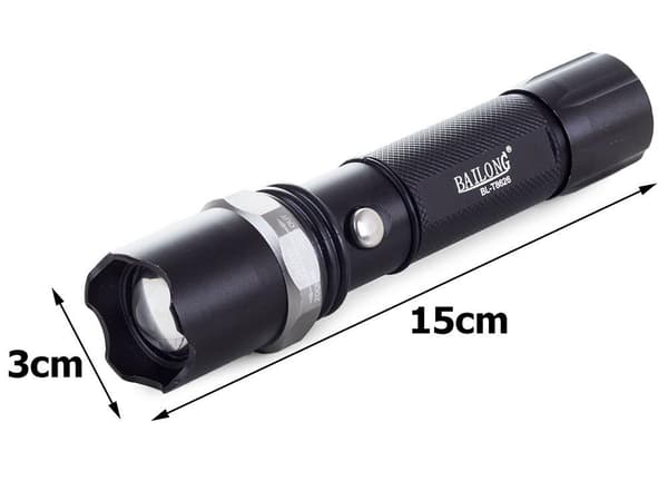Oppladbar lommelykt - CREE Q5 LED - 15cm - Flyaluminium black