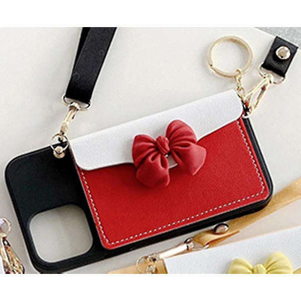 Cartoons 3d Bow Wallet Lanyard Mjukt phone case för Iphone 12 Pro Max Mini X Xr Xs 11 Pro Max 6s 7 8 Plus Se 2020 Cute Cover